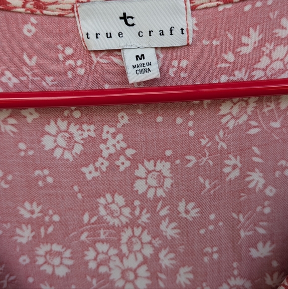 True Craft Pink Floral Print Button Up Flutter Sleeve Dress Size Medium - Picture 5 of 6